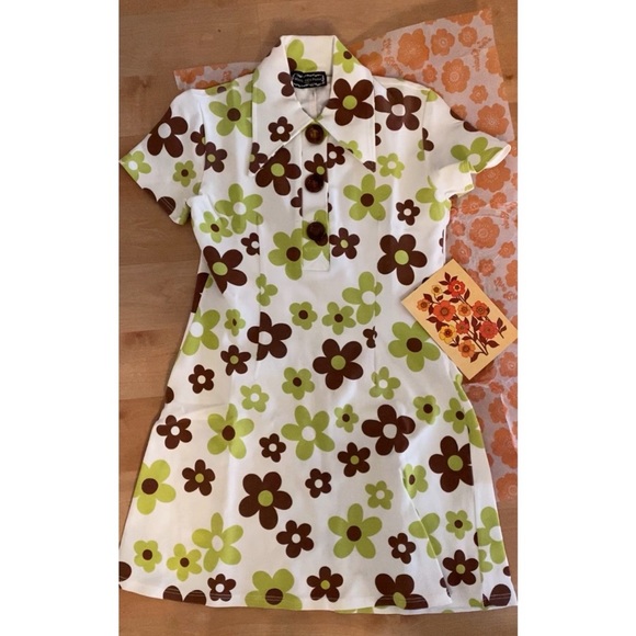 RARE Vintage 70's Week-end a Rome Paris Flower Mini Dress - Picture 1 of 9